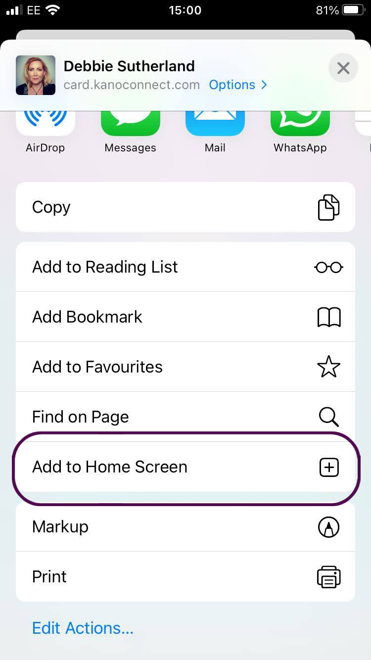 Saving Digital Business Card to Home Screen - iPhone/iOS